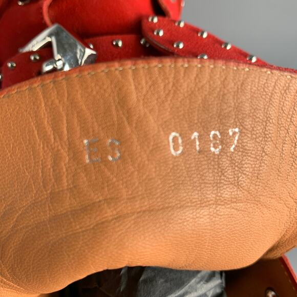 GIVENCHY Size 9 Red Studded Leather Belted Boots main image 8